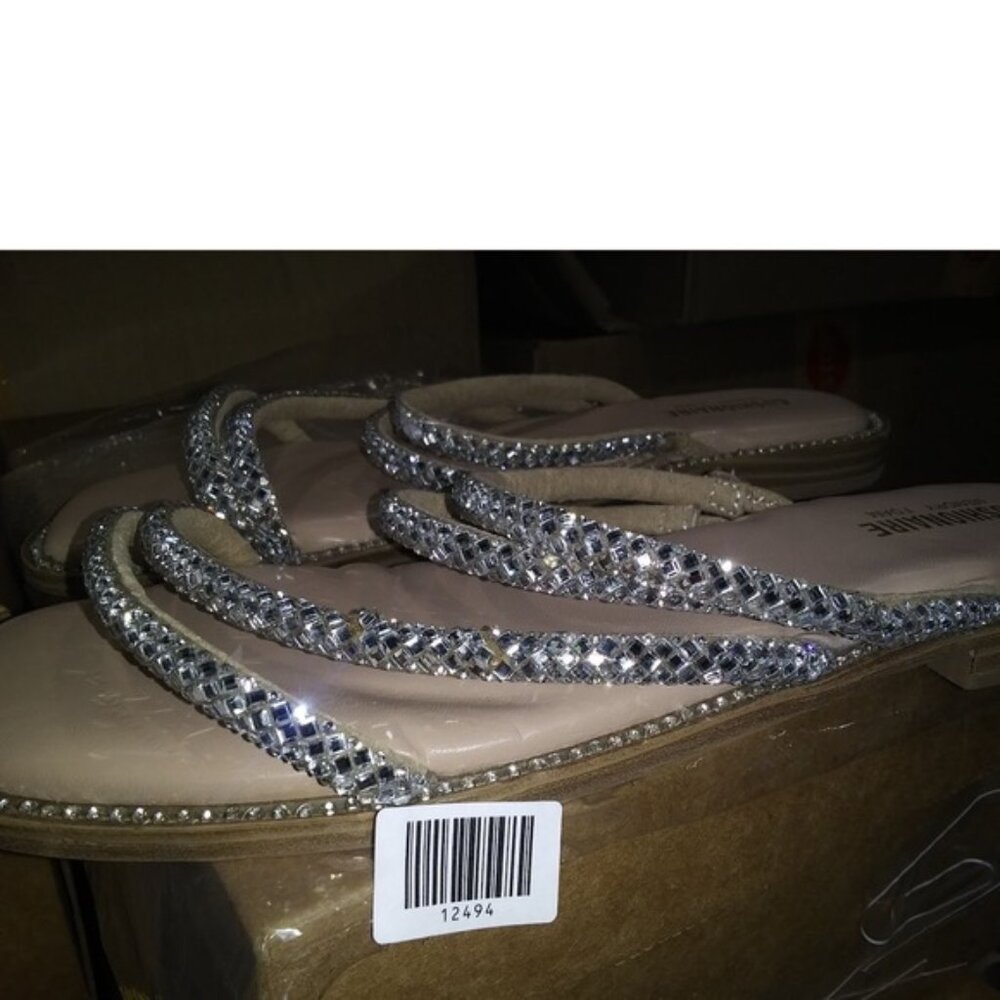 CUSHIONAIRE Women's Varda rhinestone slide sandal +Memory Foam,Silver 8M US